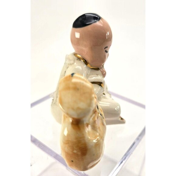 Vintage Seated Oriental Ceramic Figurines Set With Coin Pouch Motif je223 - Picture 9 of 10